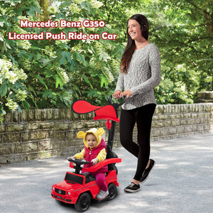 3-In-1 Ride on Push Car Mercedes Benz G350 Stroller Sliding Car with Canopy-Red view 5