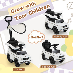 3-In-1 Ride on Push Car Mercedes Benz G350 Stroller Sliding Car with Canopy-White view 6