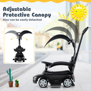 3-in-1 Ride on Push Car Mercedes-Benz Licensed Sliding Car with Canopy-Black view 7