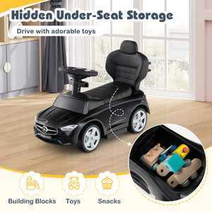 3-in-1 Ride on Push Car Mercedes-Benz Licensed Sliding Car with Canopy-Black view 9