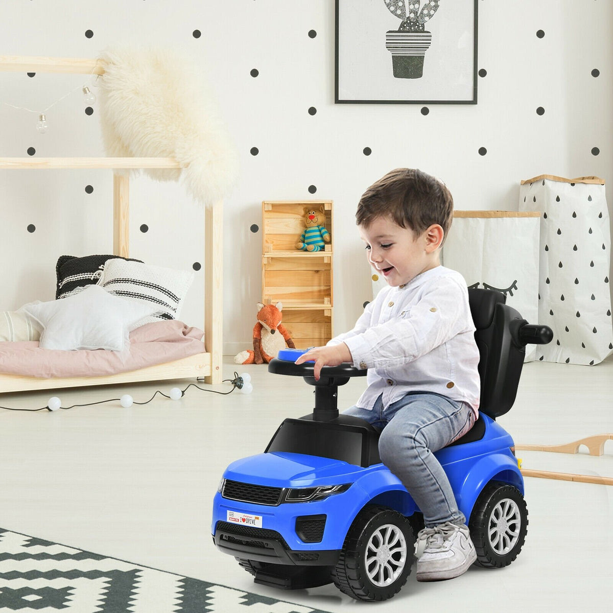 3 In 1 Ride on Push Car Toddler Stroller Sliding Car with Music-Blue view 2