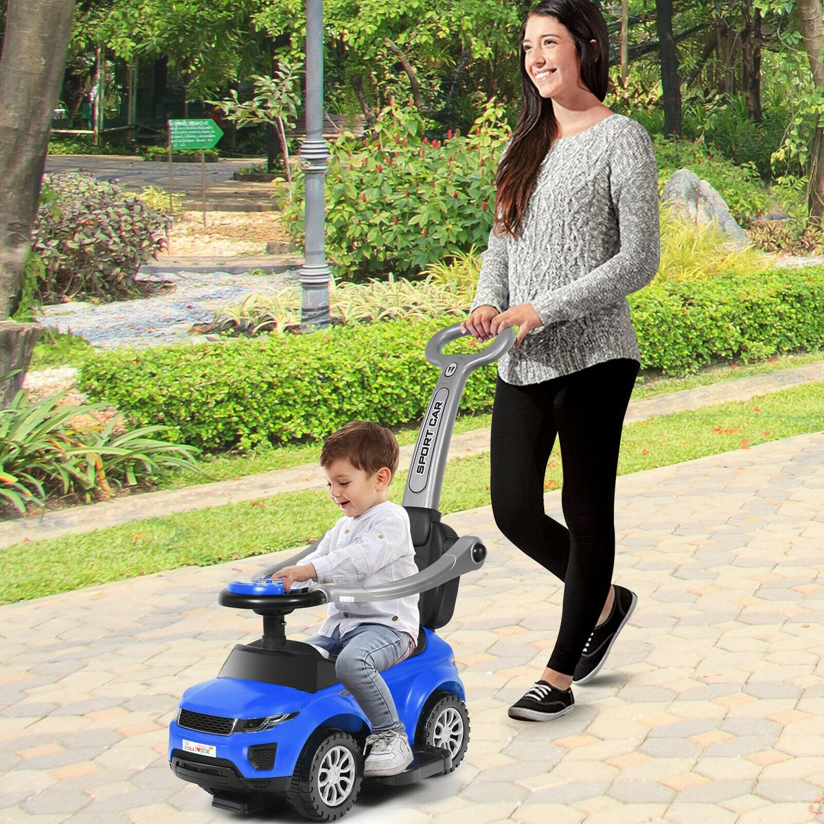 3 In 1 Ride on Push Car Toddler Stroller Sliding Car with Music-Blue view 3