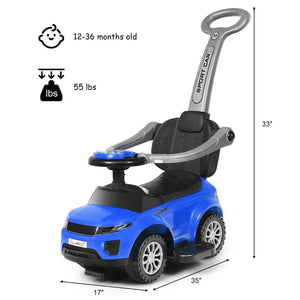 3 In 1 Ride on Push Car Toddler Stroller Sliding Car with Music-Blue view 5