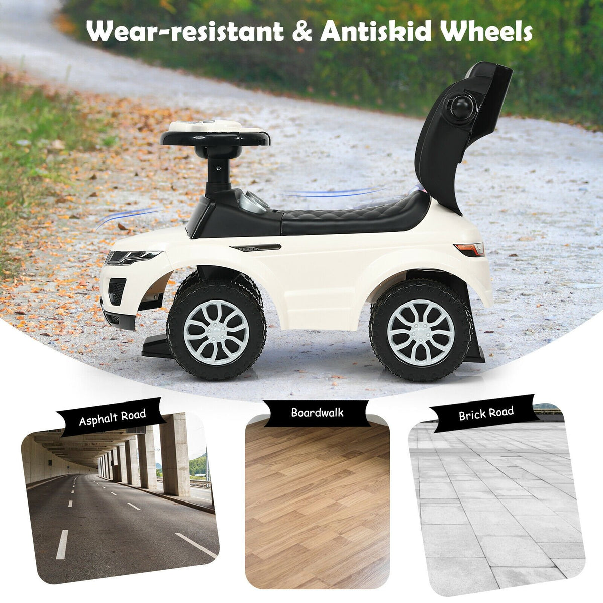 3 In 1 Ride on Push Car Toddler Stroller Sliding Car with Music-White view 7