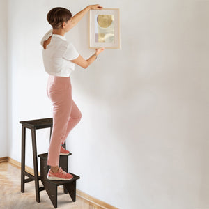 3-in-1 Rubber Wood 3 Tier Folding Step Stool Ladder Storage Shelf-Dark Brown view 2