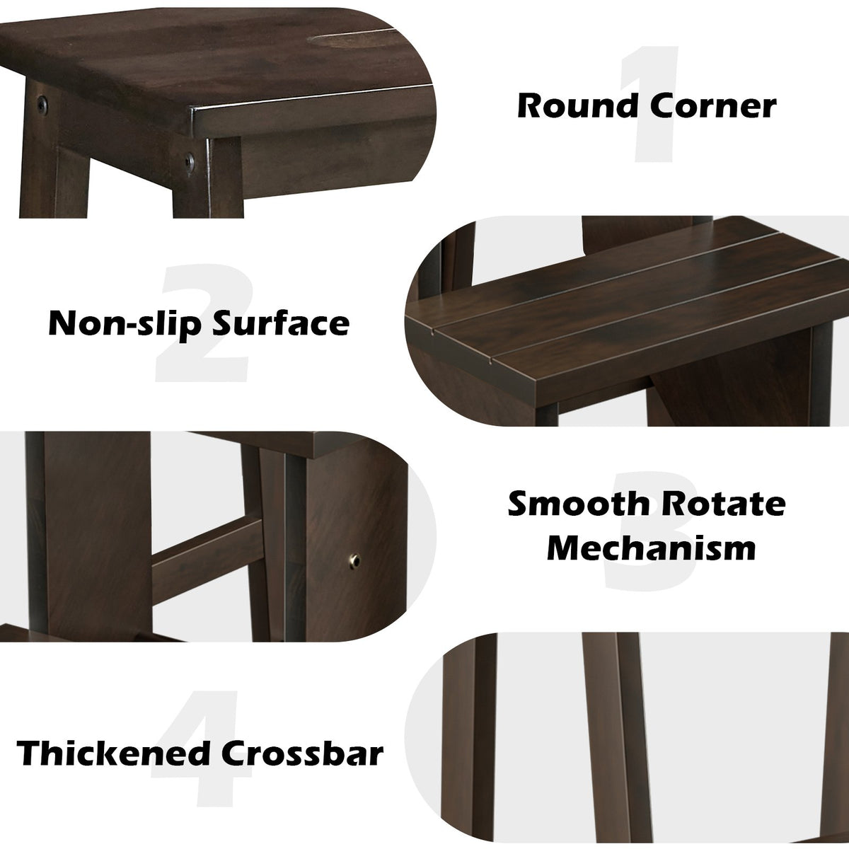 3-in-1 Rubber Wood 3 Tier Folding Step Stool Ladder Storage Shelf-Dark Brown view 9