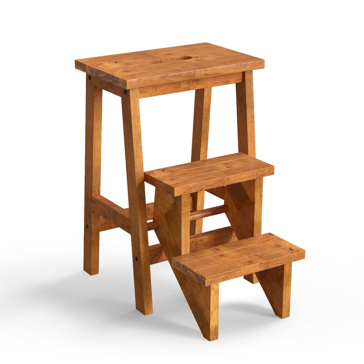3-in-1 Rubber Wood Step Stool with Convenient Handle-Coffee