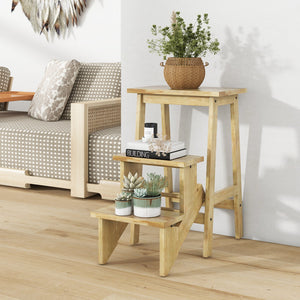 3-in-1 Rubber Wood Step Stool with Convenient Handle-Natural view 2