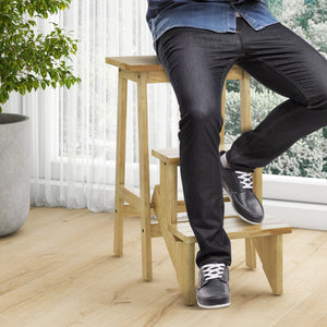 3-in-1 Rubber Wood Step Stool with Convenient Handle-Natural view 3