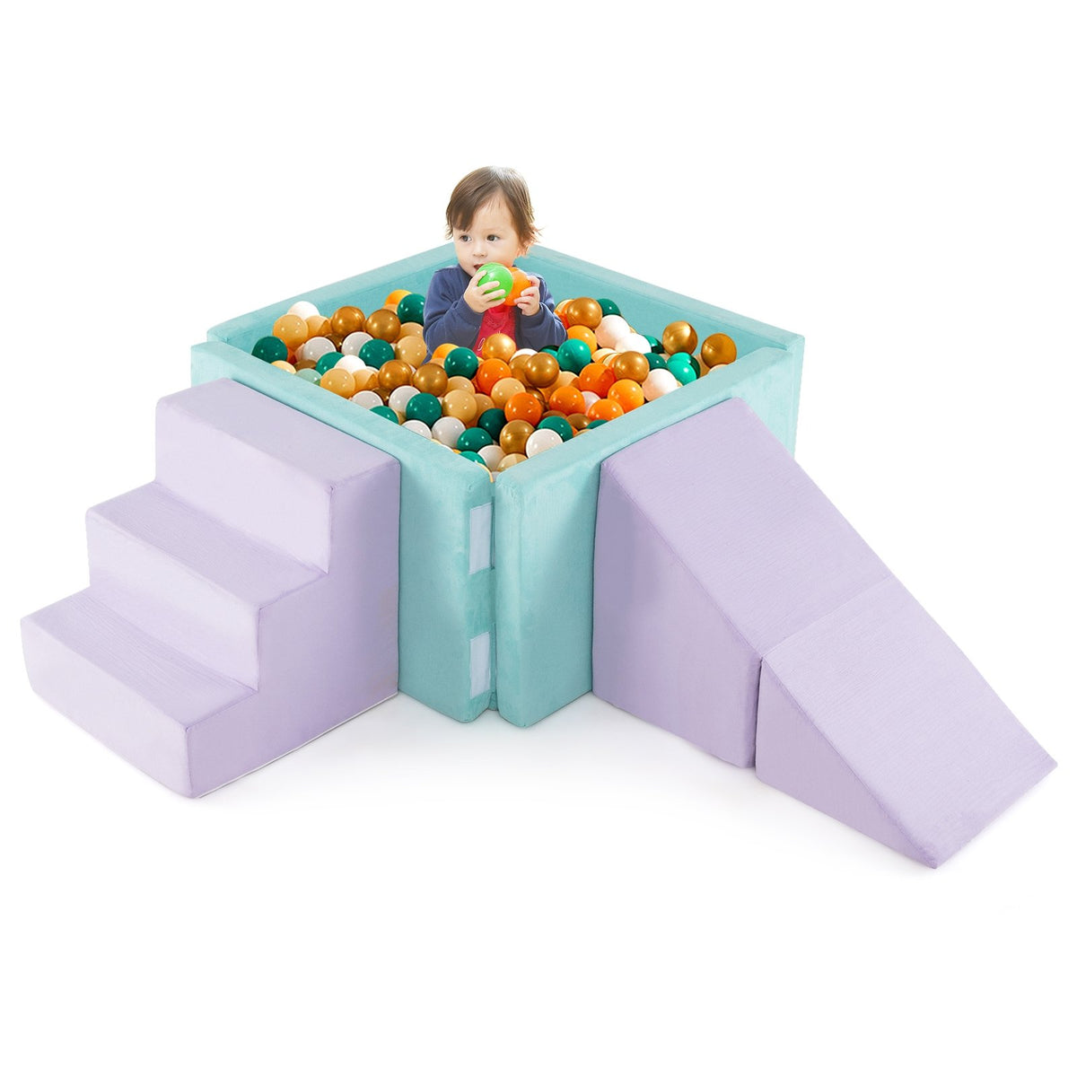 3-in-1 Suede Fabric Soft Play Set Foam Climbing Blocks for Toddlers-Purple view 4