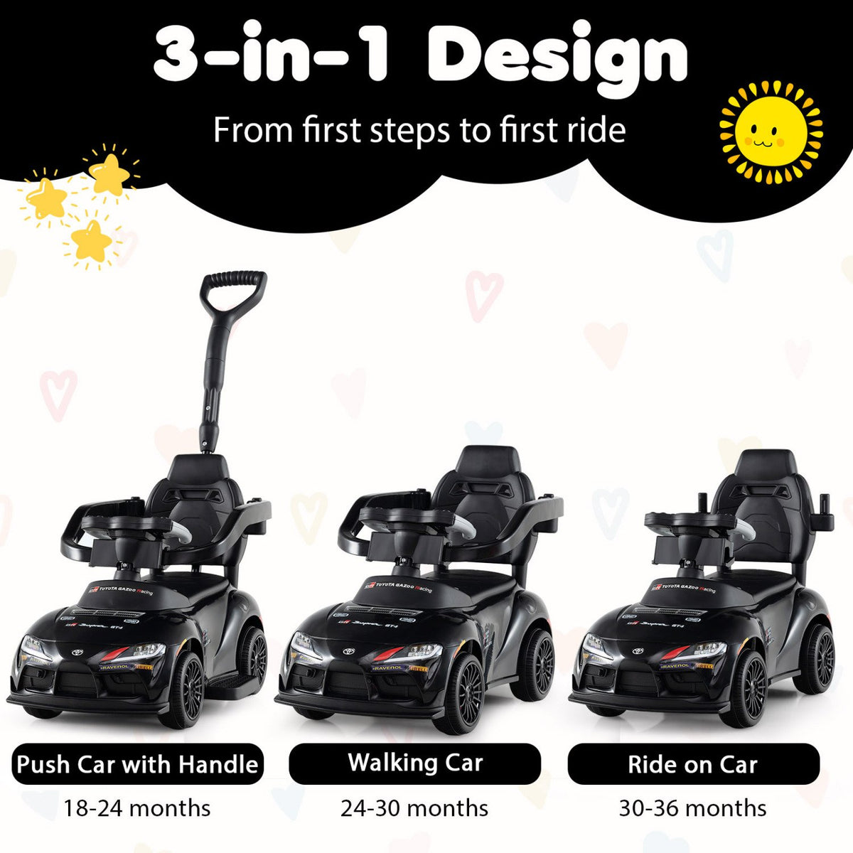 3-in-1 Toyota Licensed Foot-to-Floor Stroller Sliding Walking Toy-Black view 4
