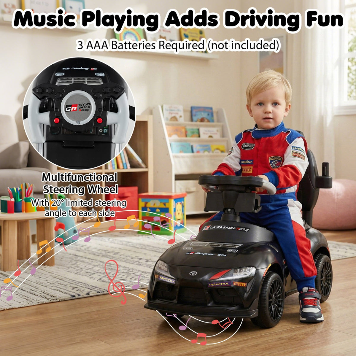 3-in-1 Toyota Licensed Foot-to-Floor Stroller Sliding Walking Toy-Black view 5