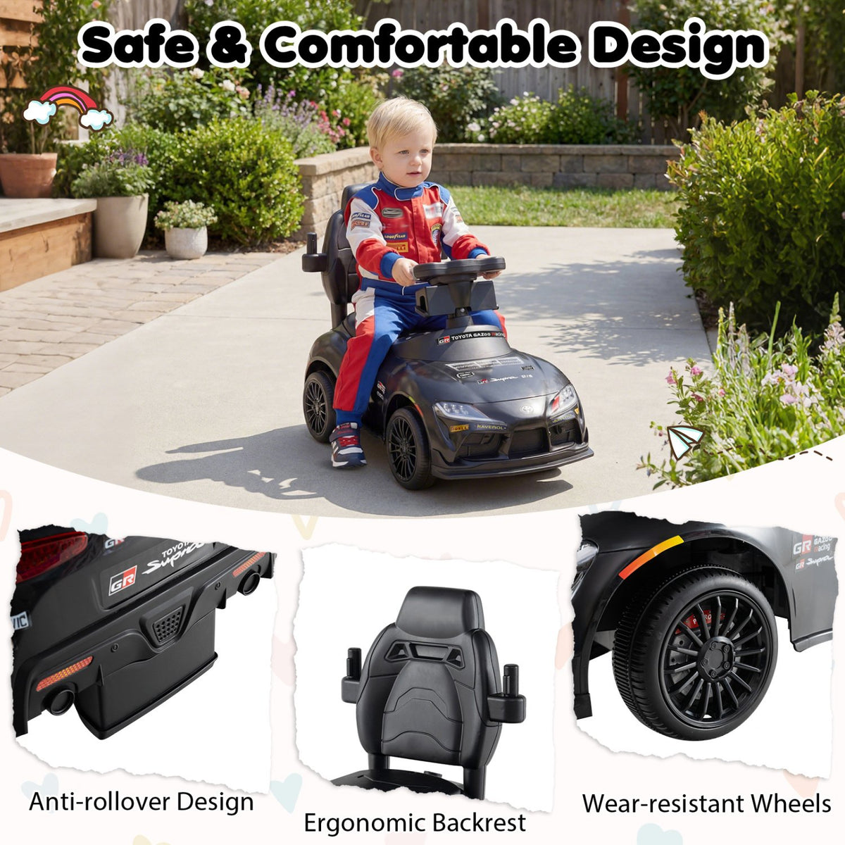 3-in-1 Toyota Licensed Foot-to-Floor Stroller Sliding Walking Toy-Black view 7