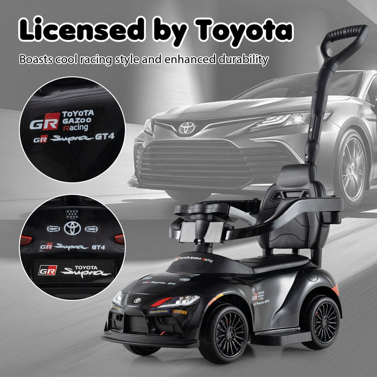 3-in-1 Toyota Licensed Foot-to-Floor Stroller Sliding Walking Toy-Black view 8