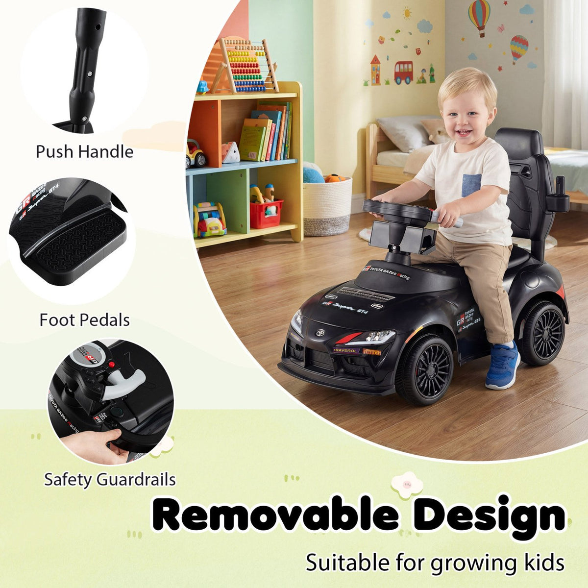 3-in-1 Toyota Licensed Foot-to-Floor Stroller Sliding Walking Toy-Black view 9