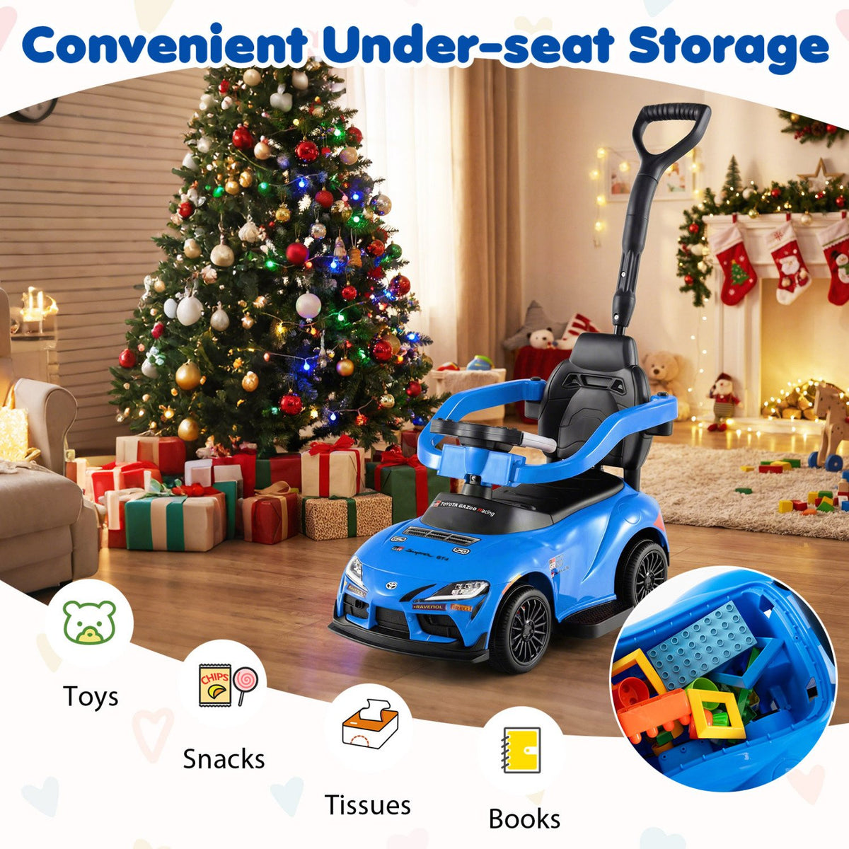 3-in-1 Toyota Licensed Foot-to-Floor Stroller Sliding Walking Toy-Blue view 6