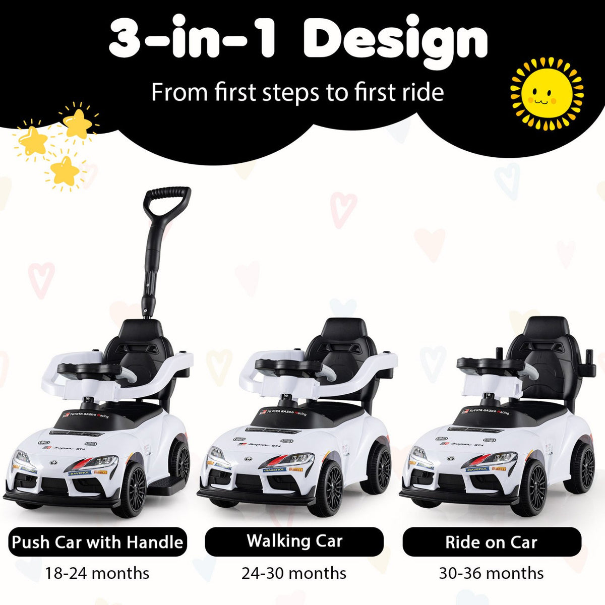 3-in-1 Toyota Licensed Foot-to-Floor Stroller Sliding Walking Toy-White view 4