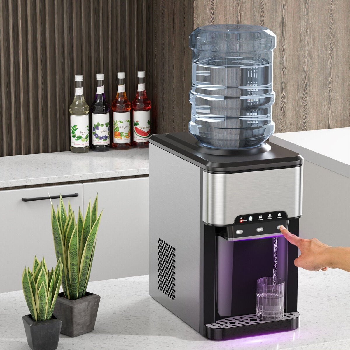 3-in-1 Water Cooler Dispenser with Built-in Ice Maker and 3 Temperature Settings-Silver view 2
