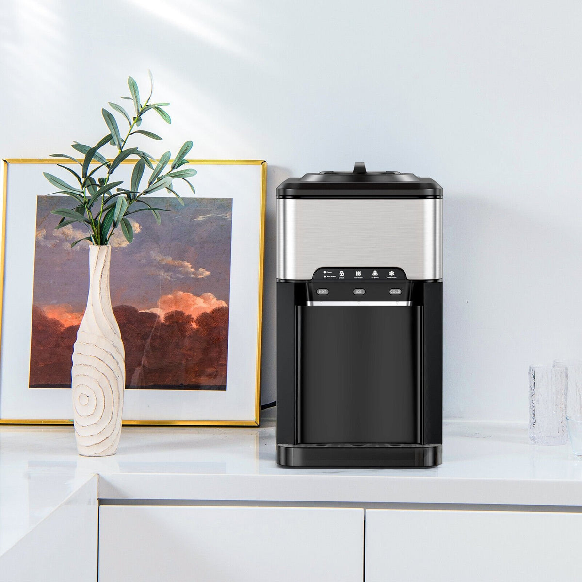 3-in-1 Water Cooler Dispenser with Built-in Ice Maker and 3 Temperature Settings-Silver view 3