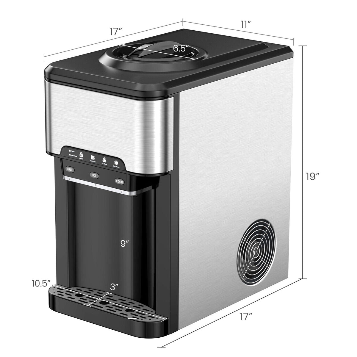 3-in-1 Water Cooler Dispenser with Built-in Ice Maker and 3 Temperature Settings-Silver view 5