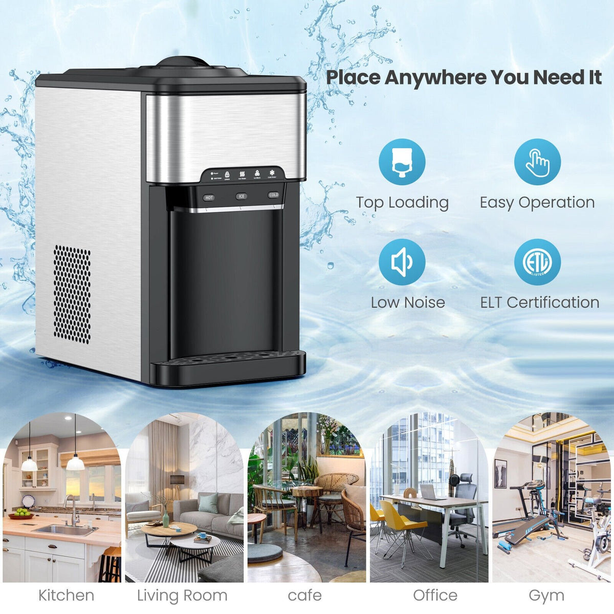 3-in-1 Water Cooler Dispenser with Built-in Ice Maker and 3 Temperature Settings-Silver view 6