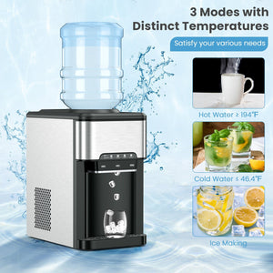 3-in-1 Water Cooler Dispenser with Built-in Ice Maker and 3 Temperature Settings-Silver view 8