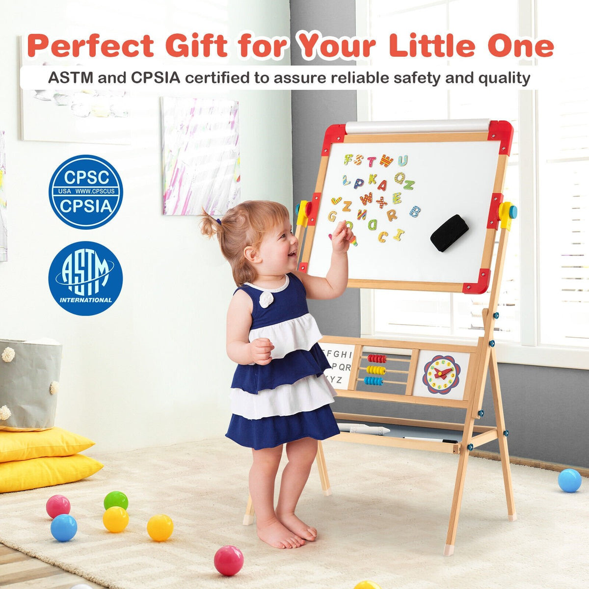 3-in-1 Wooden Art Easel for Kids with Drawing Paper Roll view 2