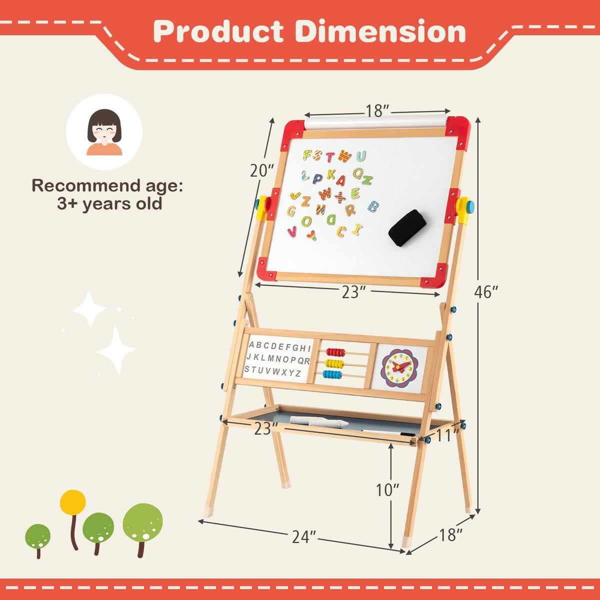3-in-1 Wooden Art Easel for Kids with Drawing Paper Roll view 4