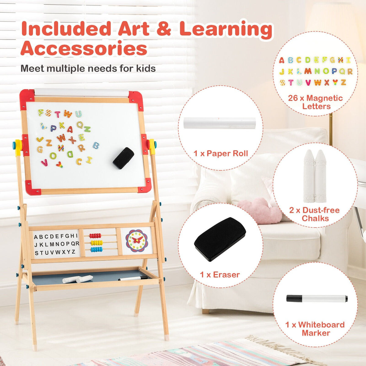 3-in-1 Wooden Art Easel for Kids with Drawing Paper Roll view 5