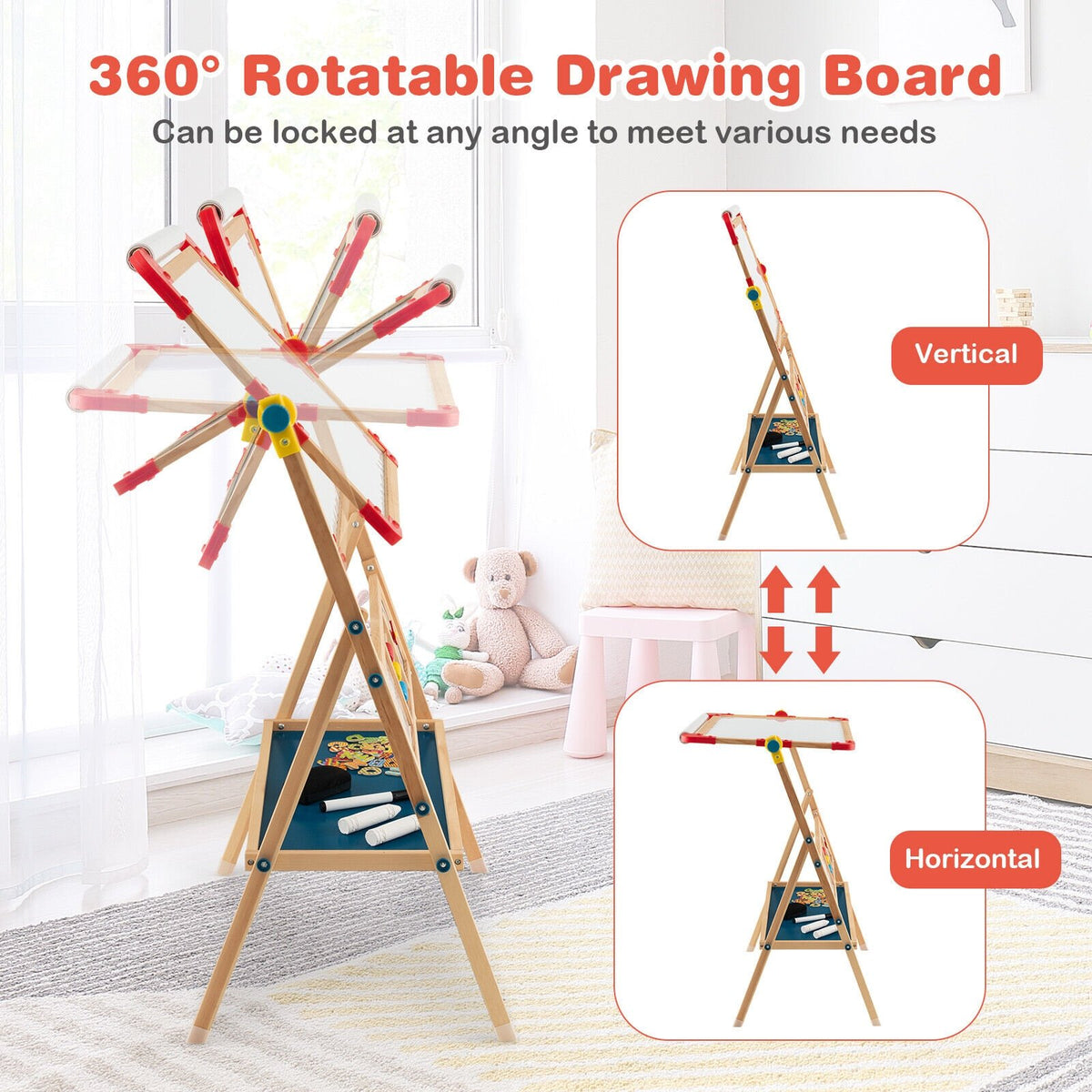 3-in-1 Wooden Art Easel for Kids with Drawing Paper Roll view 7