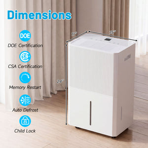 3 Modes Dehumidifier with Drain Hose and LED Display for 6500 Sq.Ft Home-White view 3