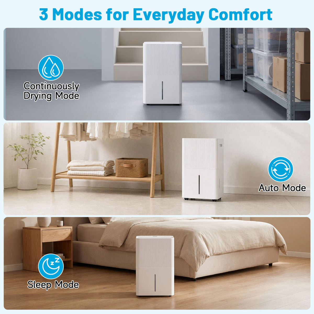 3 Modes Dehumidifier with Drain Hose and LED Display for 6500 Sq.Ft Home-White view 4