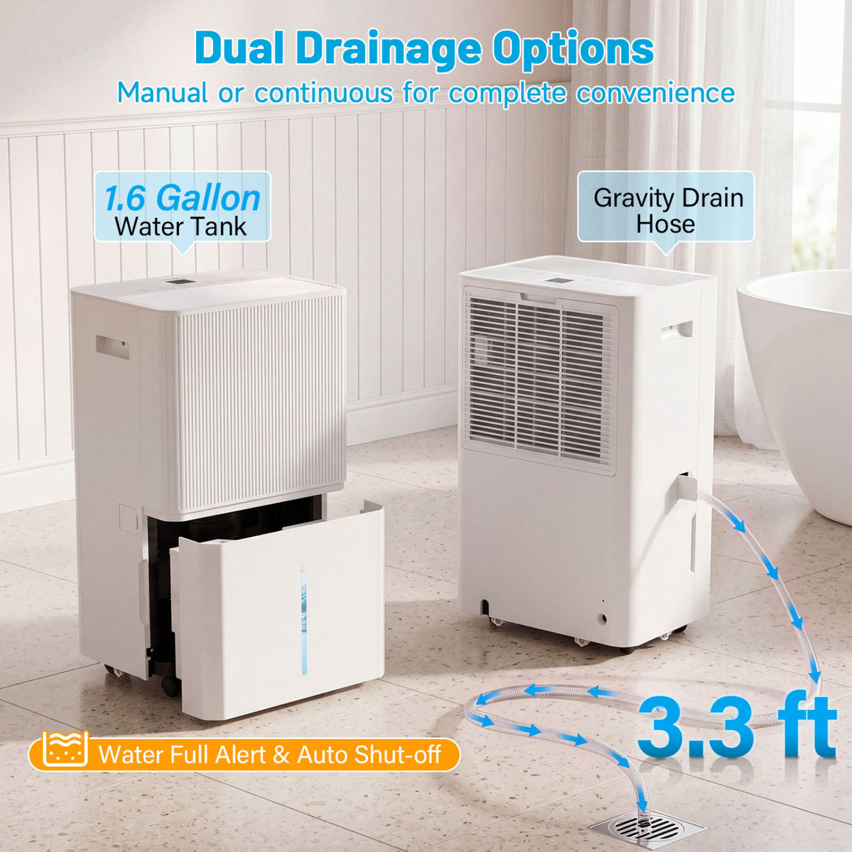 3 Modes Dehumidifier with Drain Hose and LED Display for 6500 Sq.Ft Home-White view 5