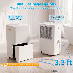 3 Modes Dehumidifier with Drain Hose and LED Display for 6500 Sq.Ft Home-White view 5