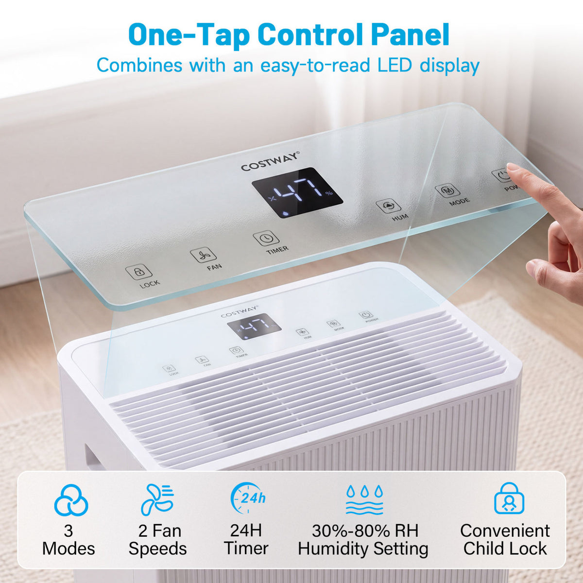 3 Modes Dehumidifier with Drain Hose and LED Display for 6500 Sq.Ft Home-White view 6