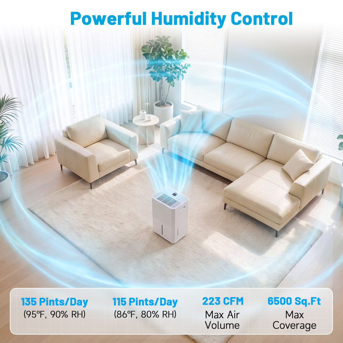 3 Modes Dehumidifier with Drain Hose and LED Display for 6500 Sq.Ft Home-White view 7