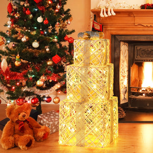 3 Pack Christmas Lighted Gift Box with 50 LED Lights and Detachable Bows view 3