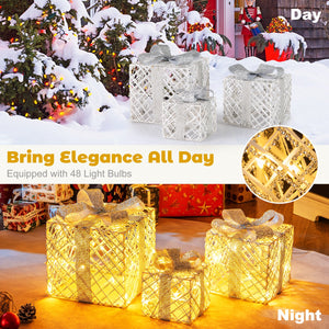 3 Pack Christmas Lighted Gift Box with 50 LED Lights and Detachable Bows view 7