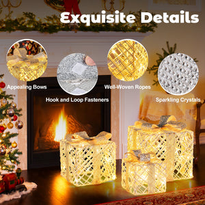 3 Pack Christmas Lighted Gift Box with 50 LED Lights and Detachable Bows view 9