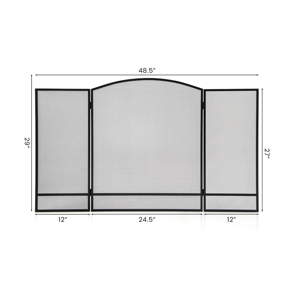 3-Panel Foldable Fireplace Screen with Wrought Metal Mesh-Black view 5