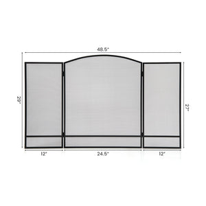 3-Panel Foldable Fireplace Screen with Wrought Metal Mesh-Black view 5