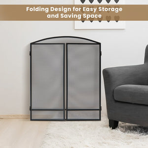 3-Panel Foldable Fireplace Screen with Wrought Metal Mesh-Black view 9