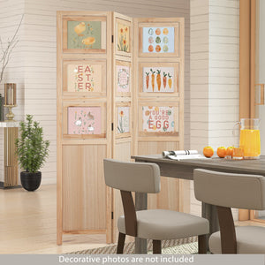 3 Panel Folding Privacy Screen with 9 Swivel Paulownia Wood Photo Frames-Natural view 6