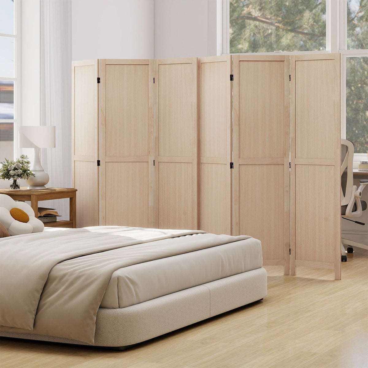 3 Panel Folding Room Divider for Home Office Bedroom Restaurant-Beige view 3