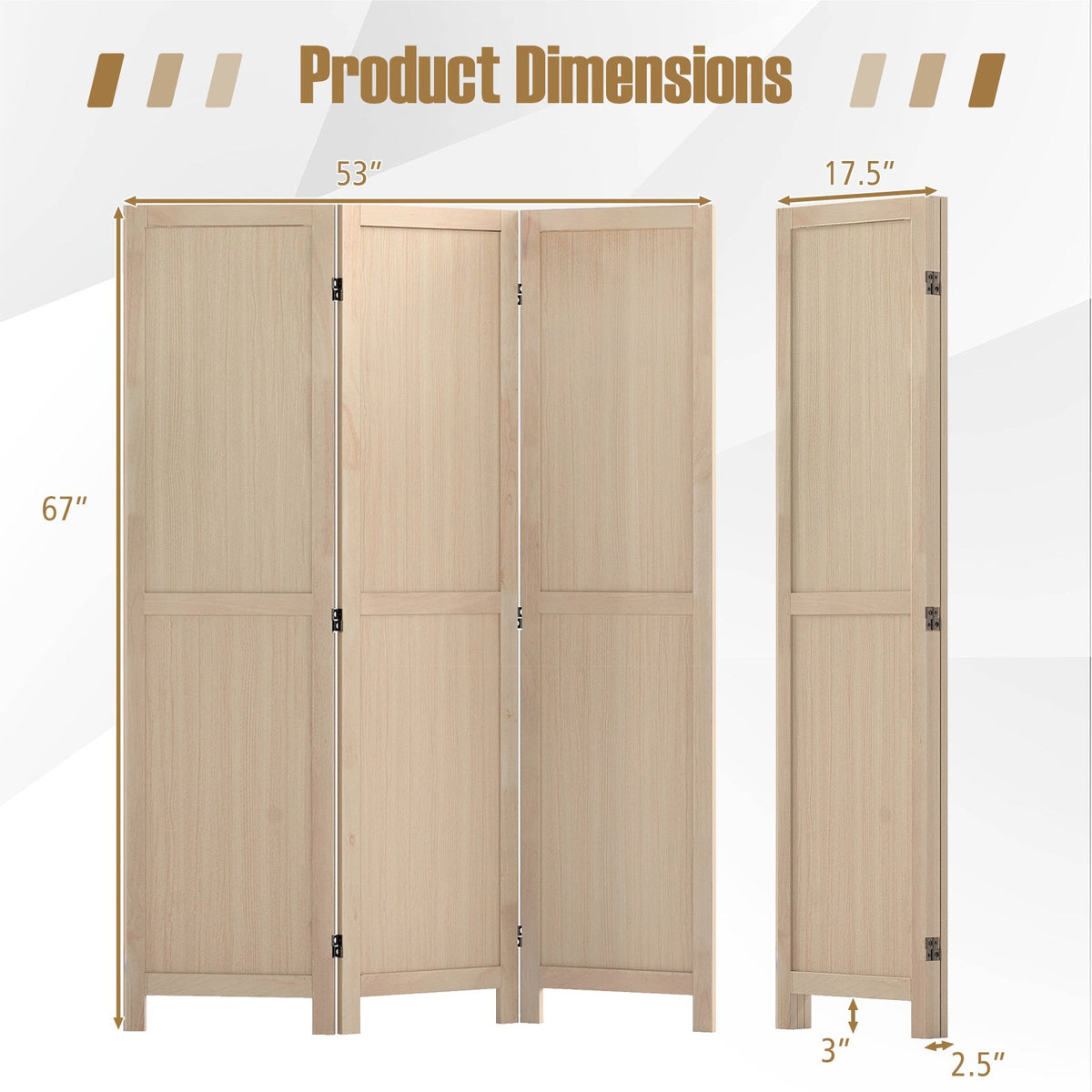 3 Panel Folding Room Divider for Home Office Bedroom Restaurant-Beige view 4
