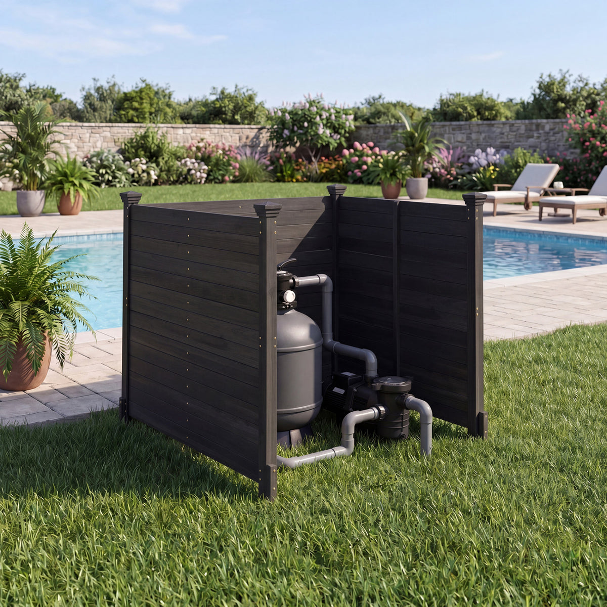 3-Panel Outdoor Privacy Air Conditioner Fence for Outside-Black view 6