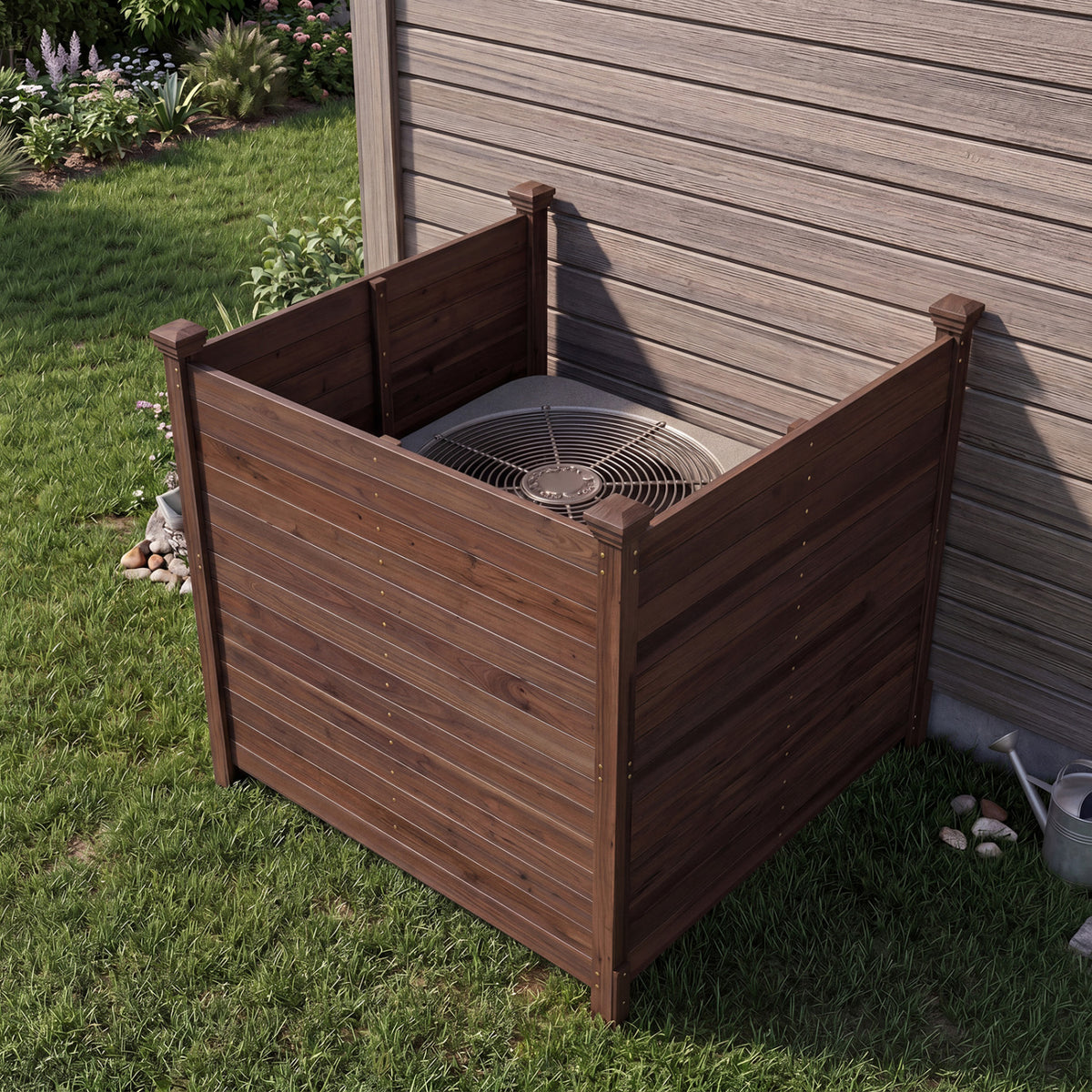3-Panel Outdoor Privacy Air Conditioner Fence for Outside-Brown view 2