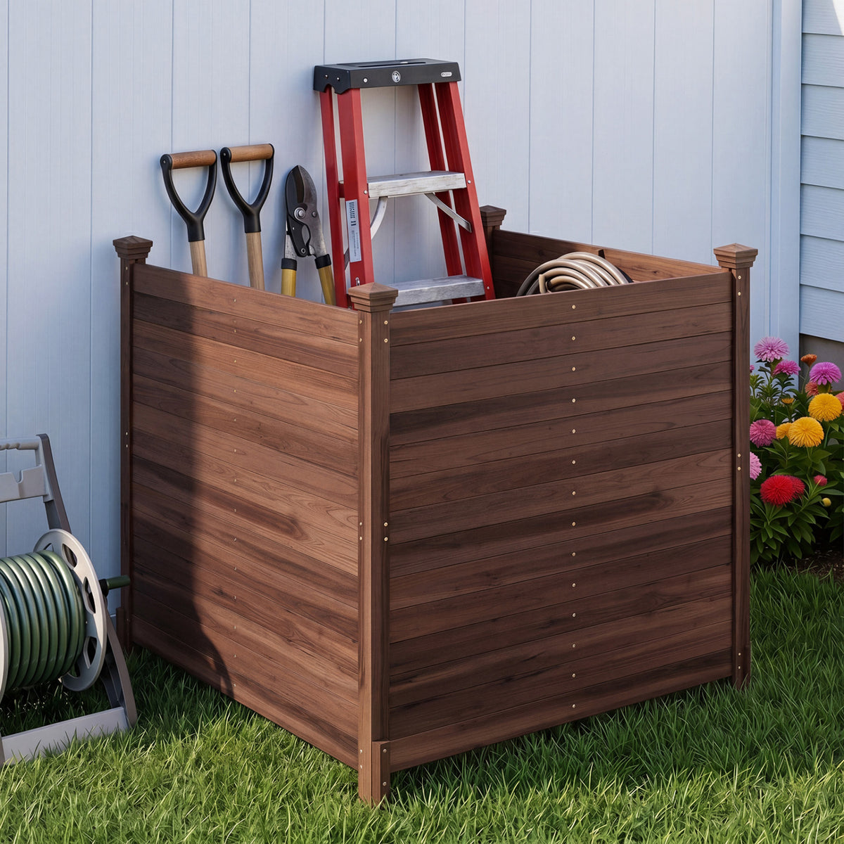 3-Panel Outdoor Privacy Air Conditioner Fence for Outside-Brown view 9