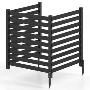 3-Panel Wooden Outdoor Privacy Fence with Ground Stakes-Black view 4