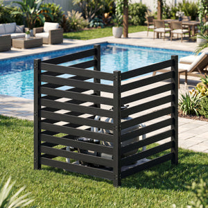 3-Panel Wooden Outdoor Privacy Fence with Ground Stakes-Black view 6